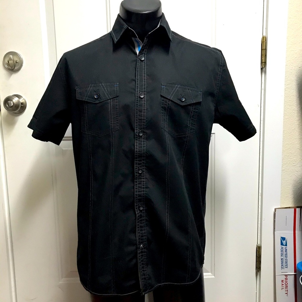 drill mens medium black short sleeved button shirt